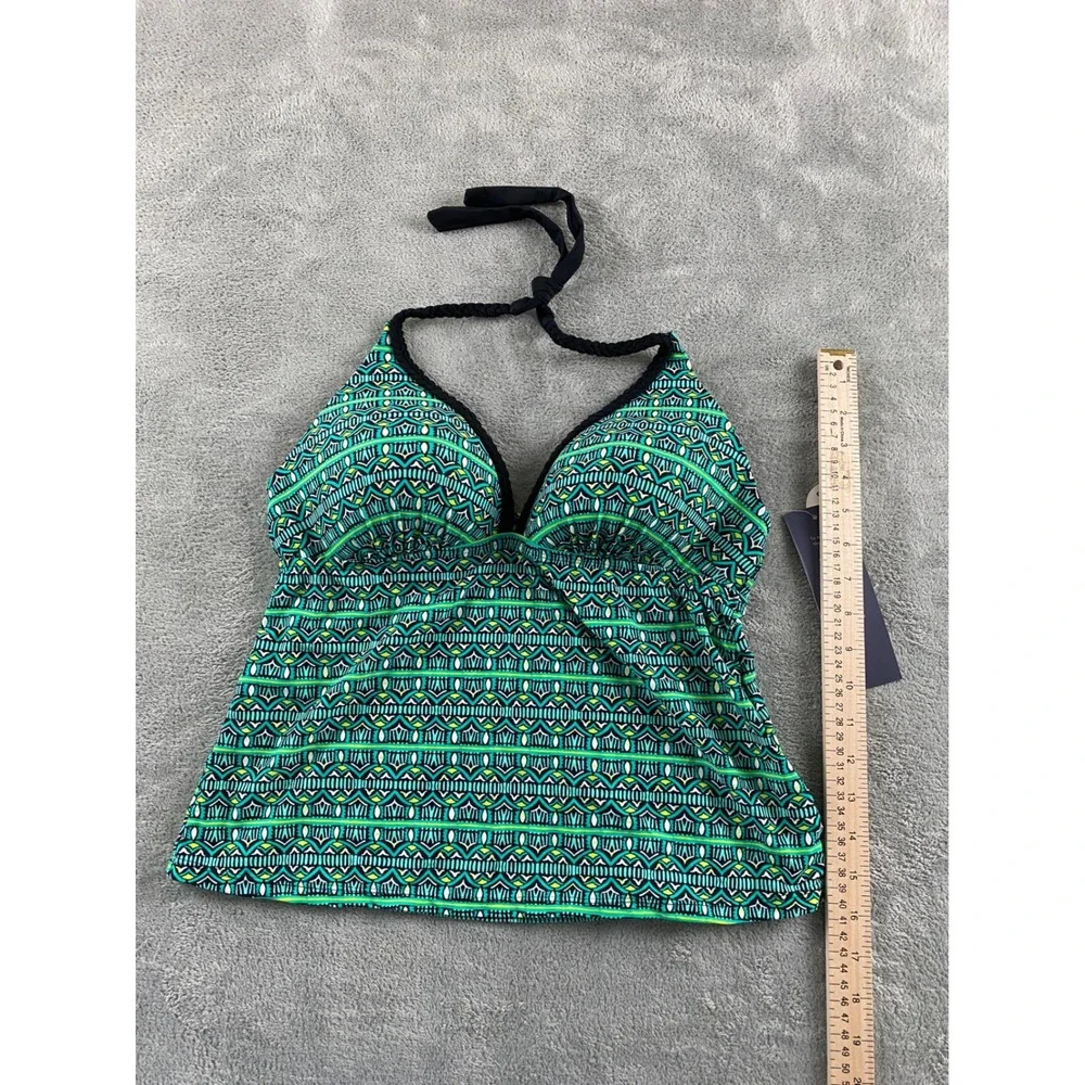 Aqua Couture Womens Green Tribal Geometric Push Up Halter Tankini Top Size M NEW